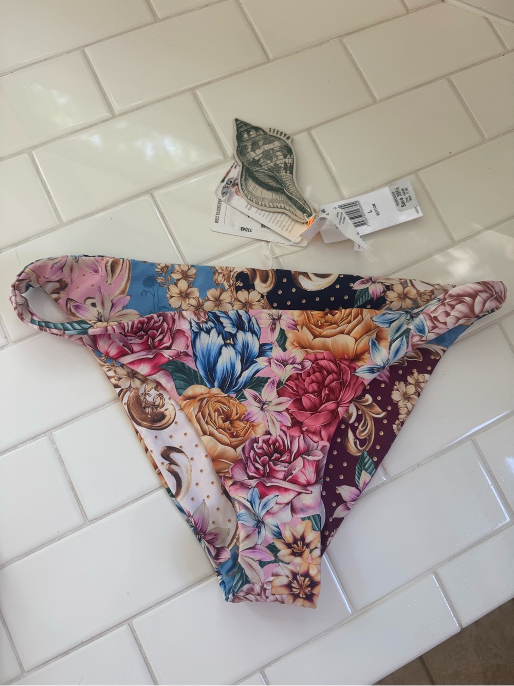 Agua Bendita Floral Patchwork Bikini Bottoms - Pink, Blue, Gold, Burgundy